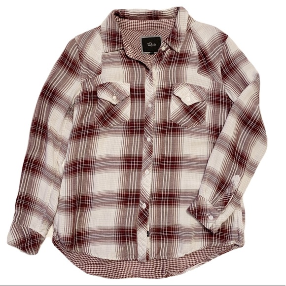Rails Tops - Rails Maroon Burgundy White Plaid Button Up Shirt